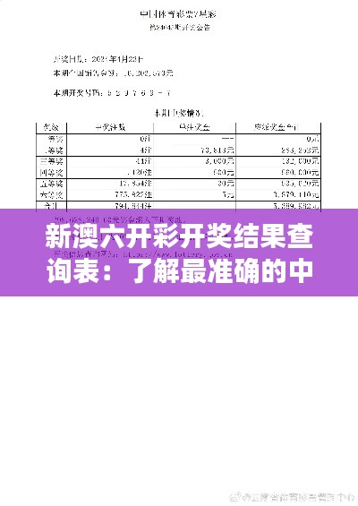 新澳六开彩开奖结果查询表：了解最准确的中奖情报