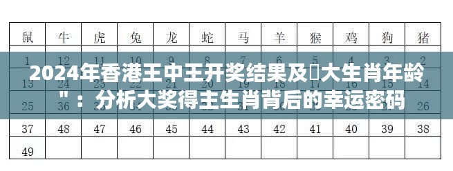 2024年香港王中王开奖结果及枓大生肖年龄＂：分析大奖得主生肖背后的幸运密码