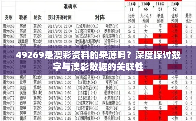 49269是澳彩资料的来源吗？深度探讨数字与澳彩数据的关联性