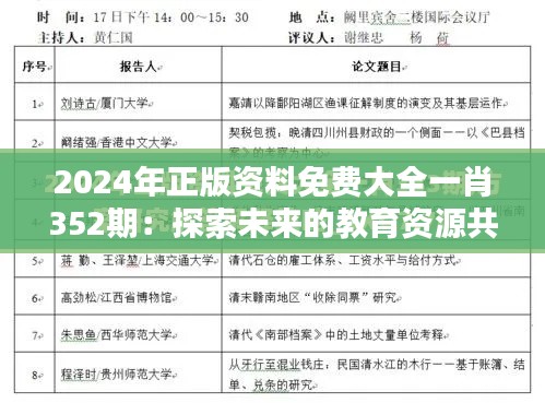 2024年正版资料免费大全一肖352期：探索未来的教育资源共享革命